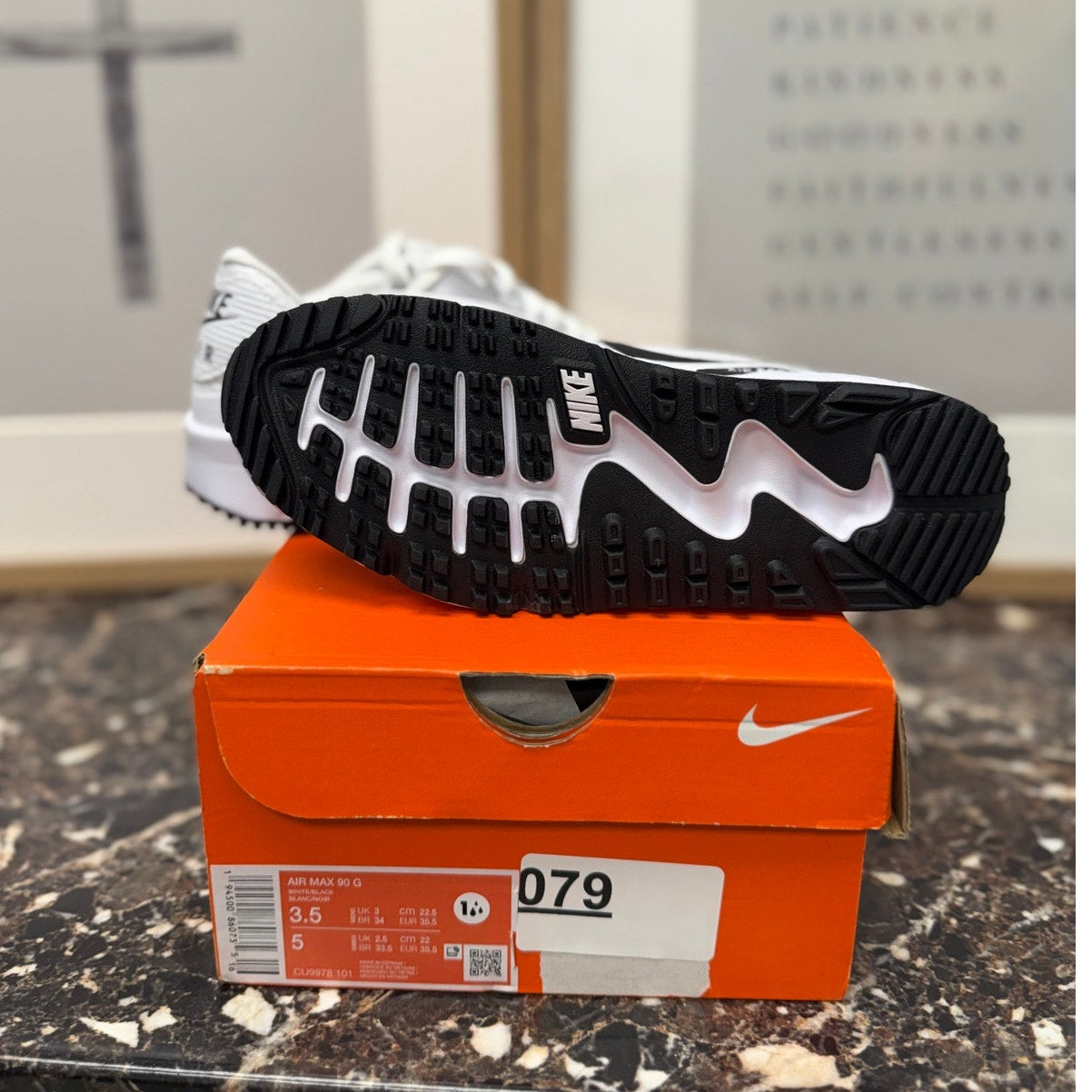 Nike Air Max 90 G Golf Shoes White Black Men's 3.5 Women's 5 CU9978-101