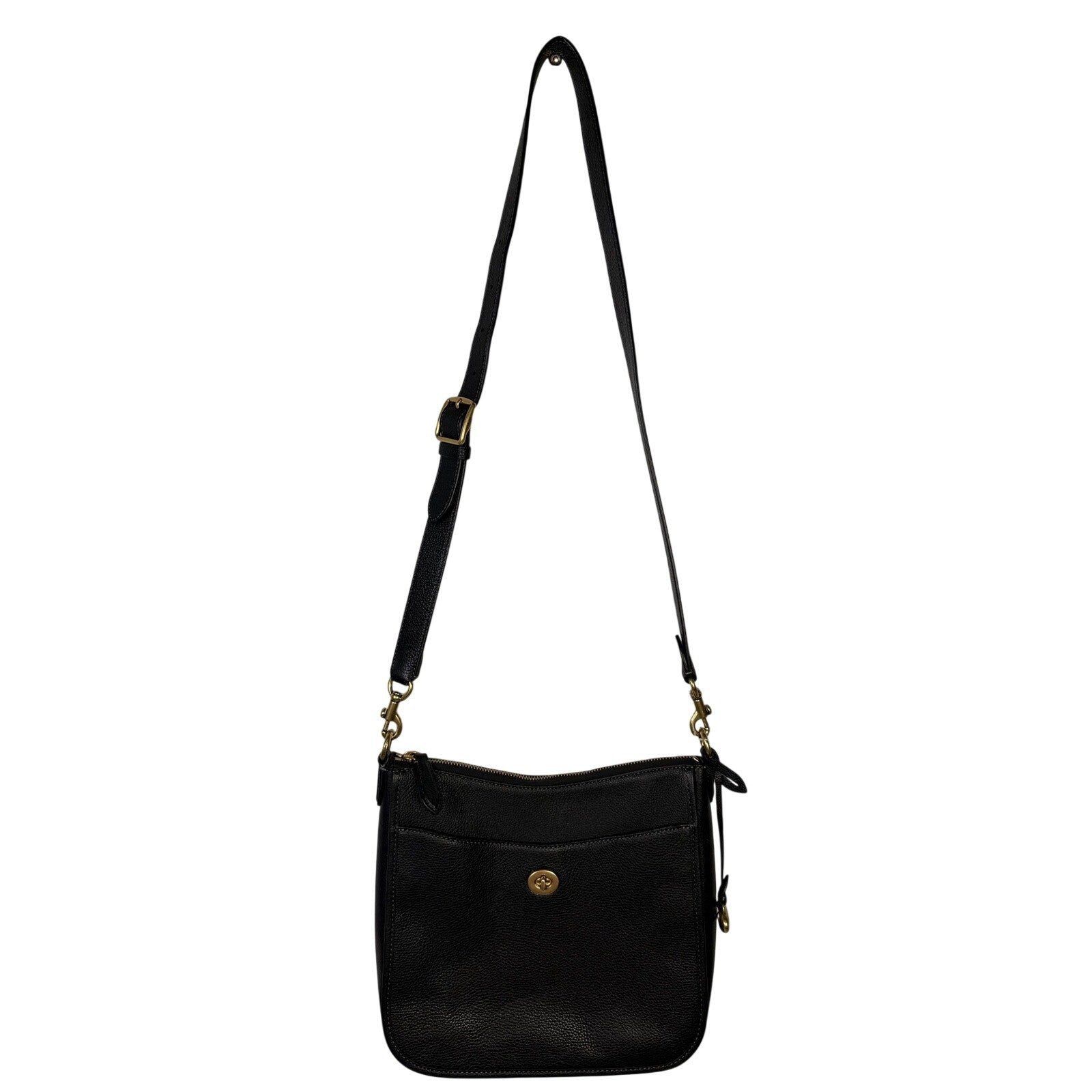 Coach Women’s Black Pebbled Leather Crossbody Shoulder Bag Gold-Tone Hardware