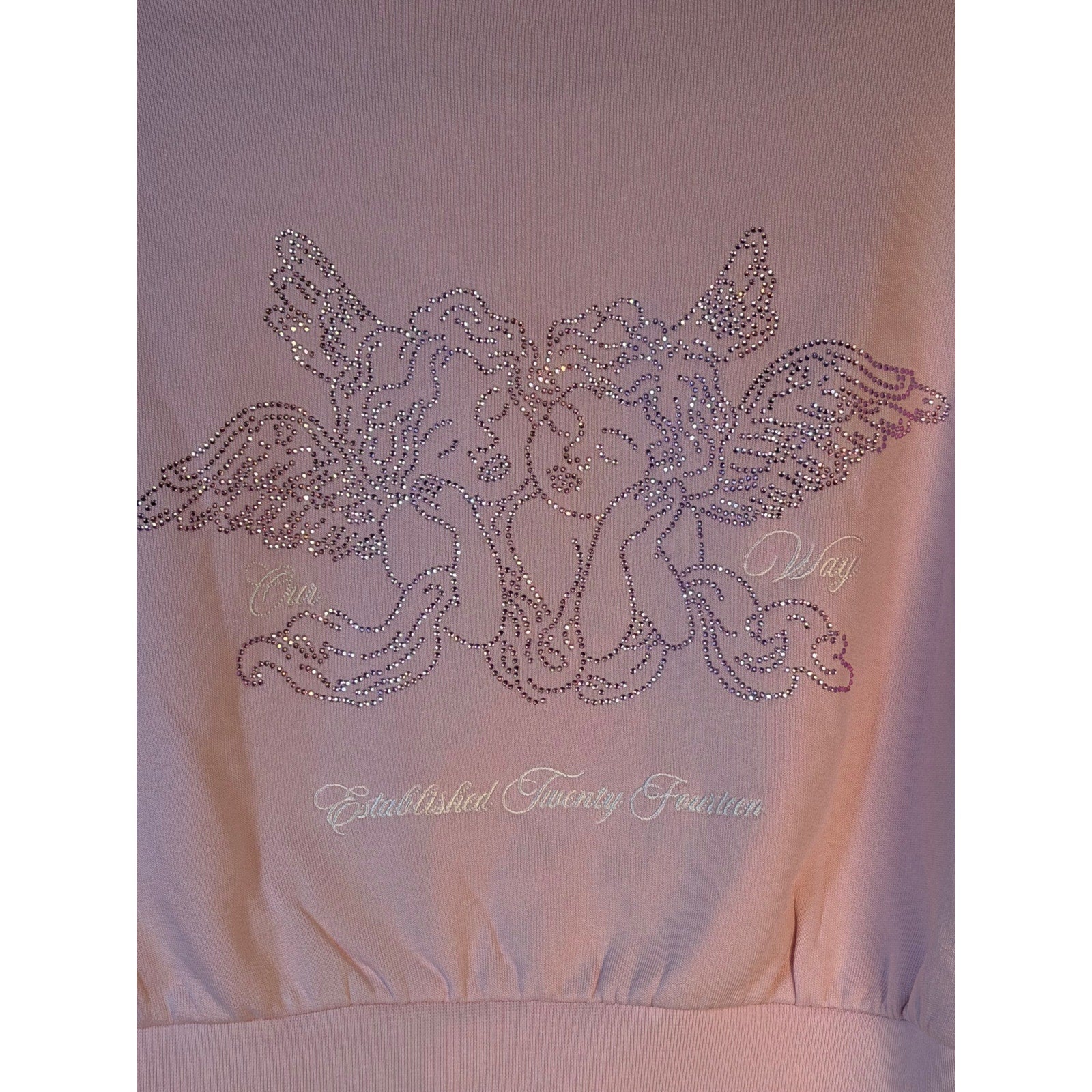 Hoodrich Rhinestone Logo Cropped Sweatshirt Women's Small Pink Crewneck Pullover NWT